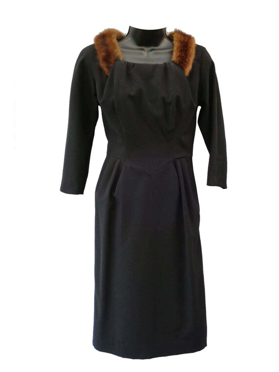 Fur Trimmed Black Original 1960s Vintage Dress UK