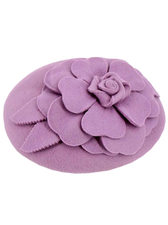 Mauve Vintage Style Felt Flower Fascinator Hat Pa… - image 1