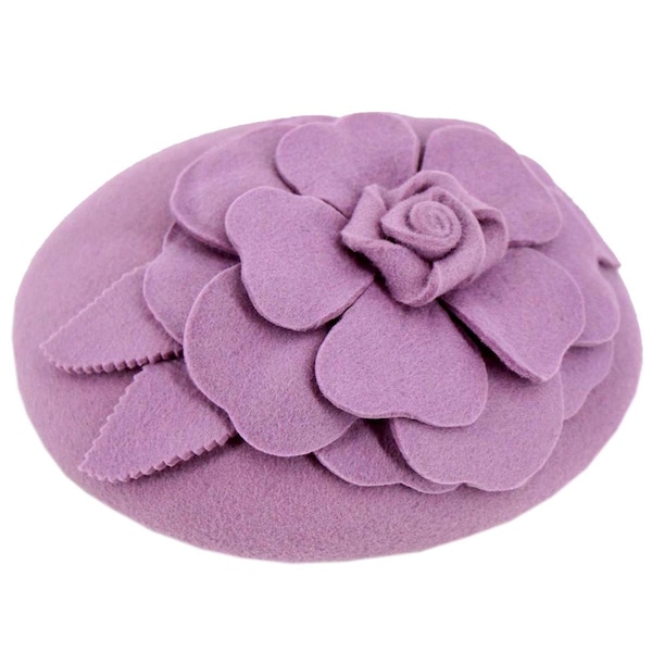 Mauve Vintage Style Felt Flower Fascinator Hat Pastel Purple - Retro Midcentury Vintage Style