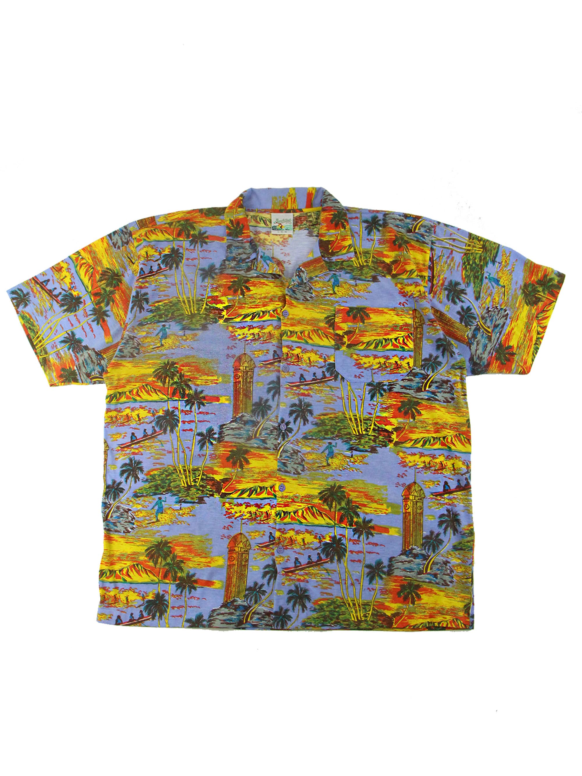 Image of Vintage Orange Blue 50S Style Surfing Hawaiian Shirt