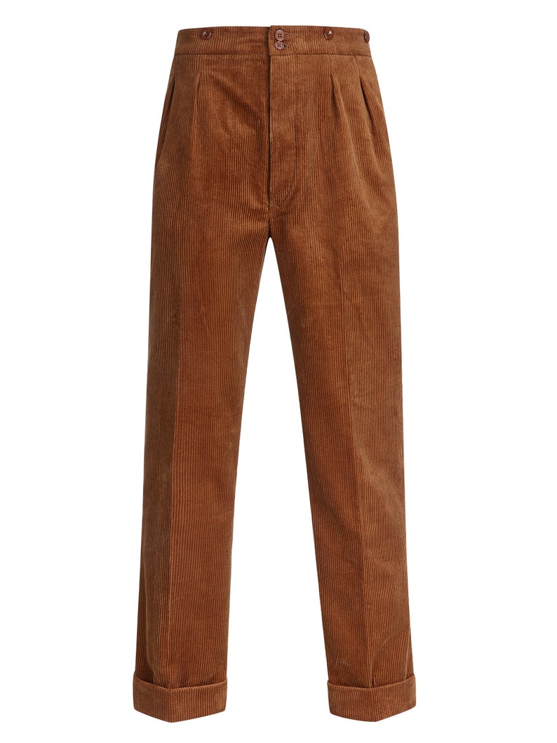 Rockabilly Men’s Clothing     Retro Corduroy Trousers - Revival 1940s 1950s Vintage Style Authentic Edwin Trousers - Chestnut Brown  AT vintagedancer.com