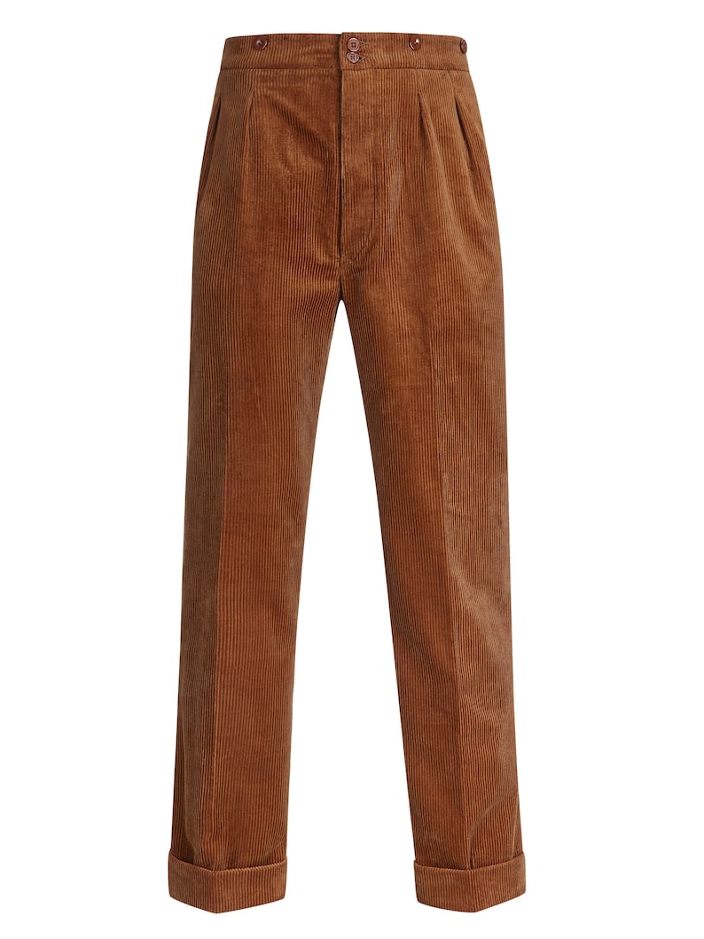 1950s Men’s Pants, Trousers, Shorts | Rockabilly Jeans, Greaser Styles     Retro Corduroy Trousers - Revival 1940s 1950s Vintage Style Authentic Edwin Trousers - Chestnut Brown  AT vintagedancer.com
