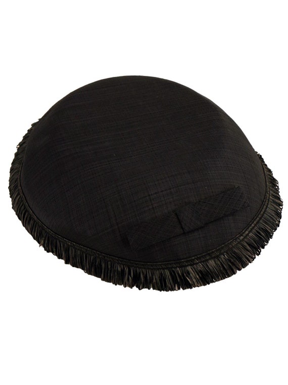 True Vintage 1950s  Raffia Edged Black Hat