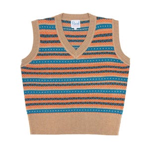 Fairisle Tank Top - 1940s Authentic Vintage Look - Revival &quot;Walter&quot; Knitted Vest Pullover in Orange - Retro Men&#39;s Knitwear