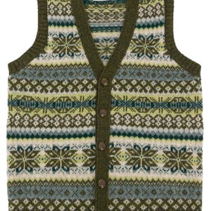 Fairisle Tank Top - 1940s Authentic Vintage Look - Socialite Scottish Wool Knitted Vest Pullover in Scots Pine - Retro Men&#39;s Knitwear