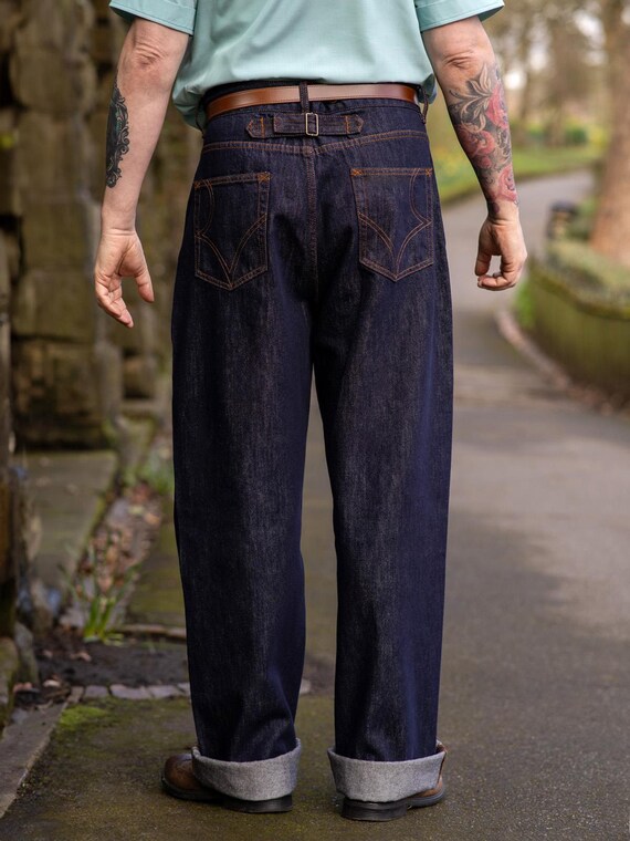 Mens Retro Denim Jeans - 1940s 1950s Vintage Styl… - image 3