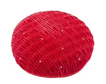 chapeau vintage pour femme | Chapeau champignon rouge en velours froncé des années 1950