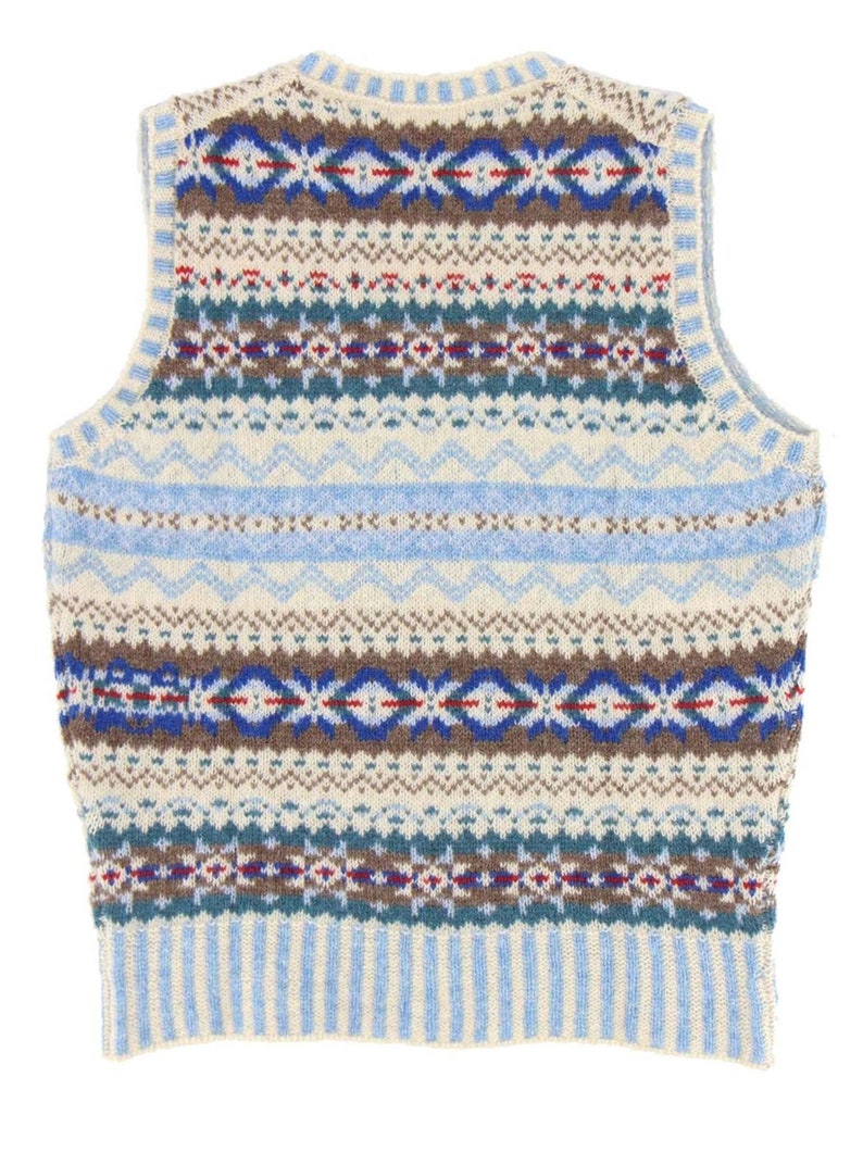 Fairisle Wool Tank Top Men's 1940s Vintage Style Knit Premium Hand-Knit Scottish Knitwear Nordic Blue image 2