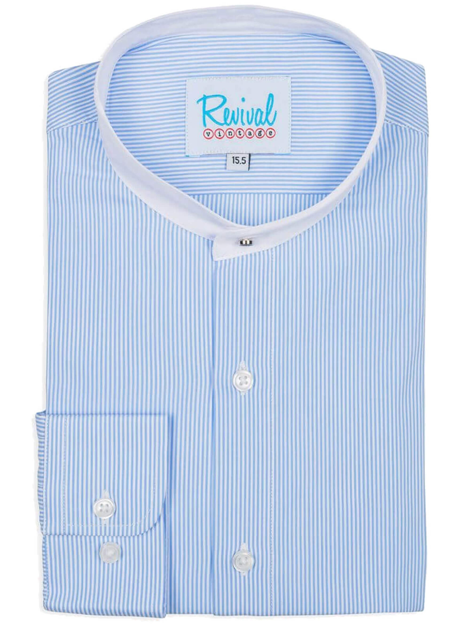 Blue Stripe Collarless Shirt With Stud 1930s 1940s Authentic - Etsy