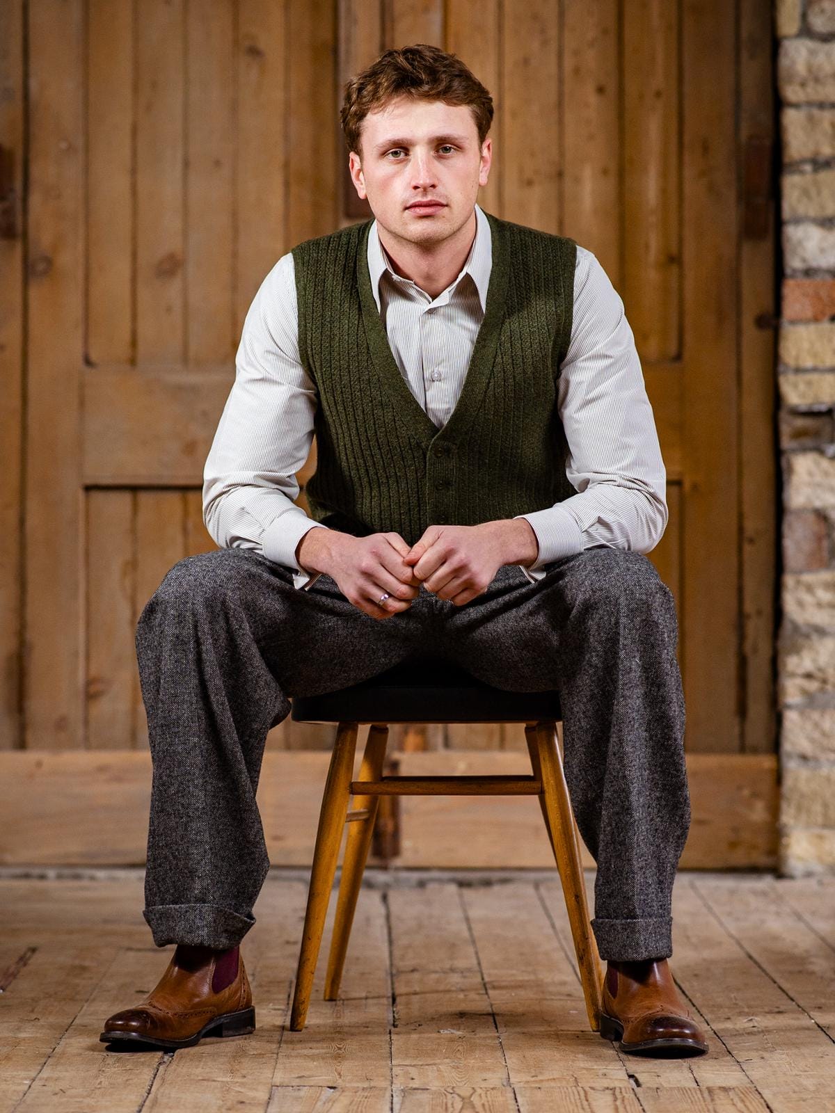 Forties Knitted Waistcoat - 1940s Style Pinewood Green Tank Top