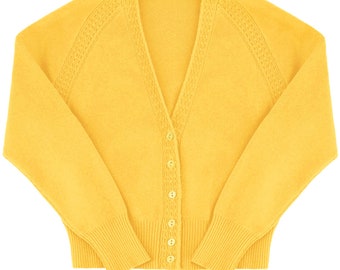 Vintage Style Cardigan - Womens 1940s 1950s Midcentury Socialite "Daydream" Cardigan - Premium Quality Retro Knitwear - Jukebox Yellow