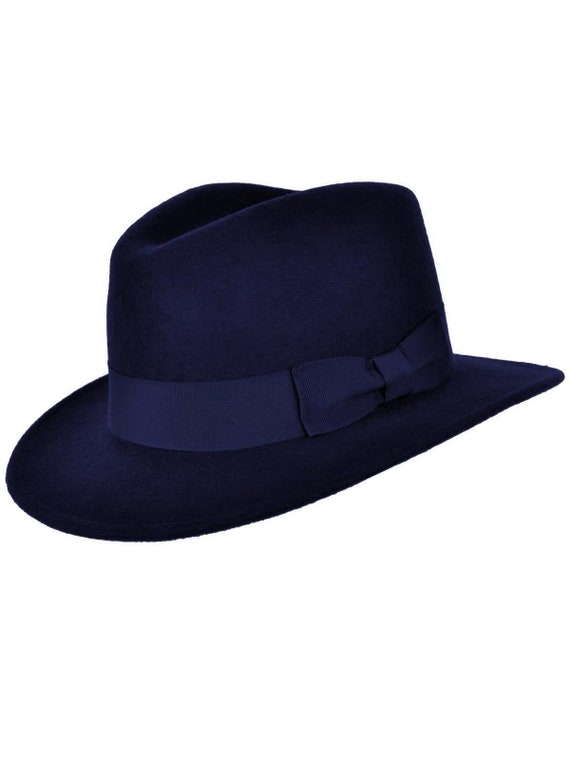Classic Fedora Hat | Navy Blue Pure Wool Men display picture 1