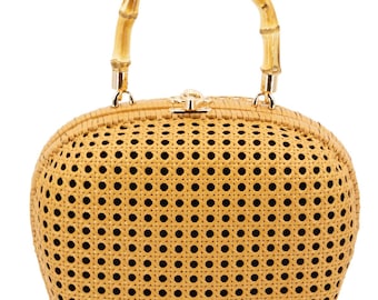 Vintage Style Rattan Bag | Midcentury Bamboo Handle Handbag