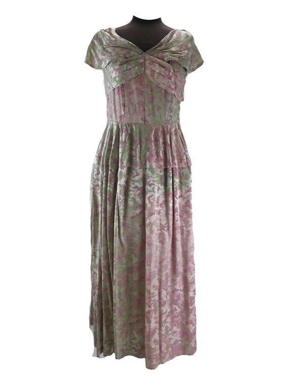 Pink & Green Iridescent Brocade 1940s Evening Dres