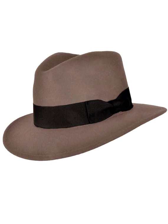 Classic Fedora Hat Grey Pure Wool Men's Hat Authentic 1940s Retro Vintage  Style 