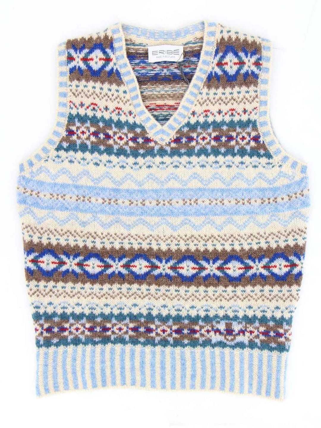 Fairisle Wool Tank Top Men's 1940s Vintage Style Knit Premium Handknit