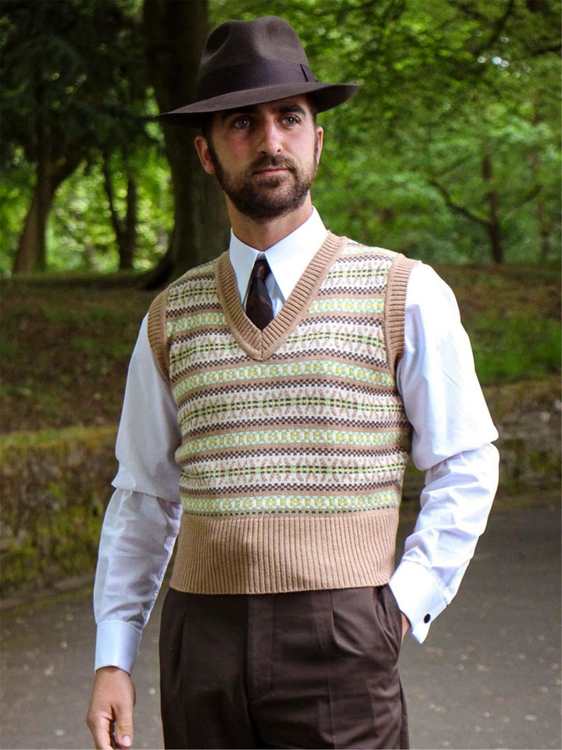 1920s Style Mens Vests, Pullovers, FairIsle Knits     Fair Isle Tank Top - 1940s Authentic Vintage Replica - Revival Walter