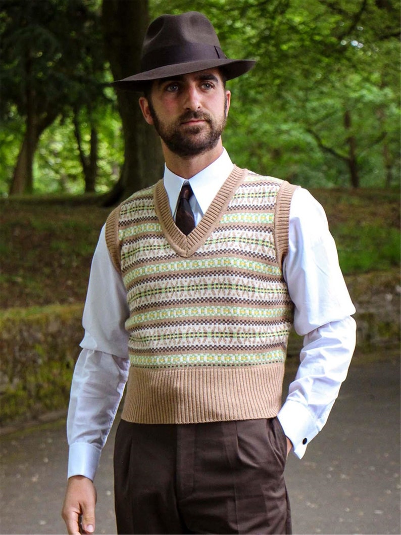 Men’s Vintage Vests, Sweater Vests     Fair Isle Tank Top - 1940s Authentic Vintage Replica - Revival Walter