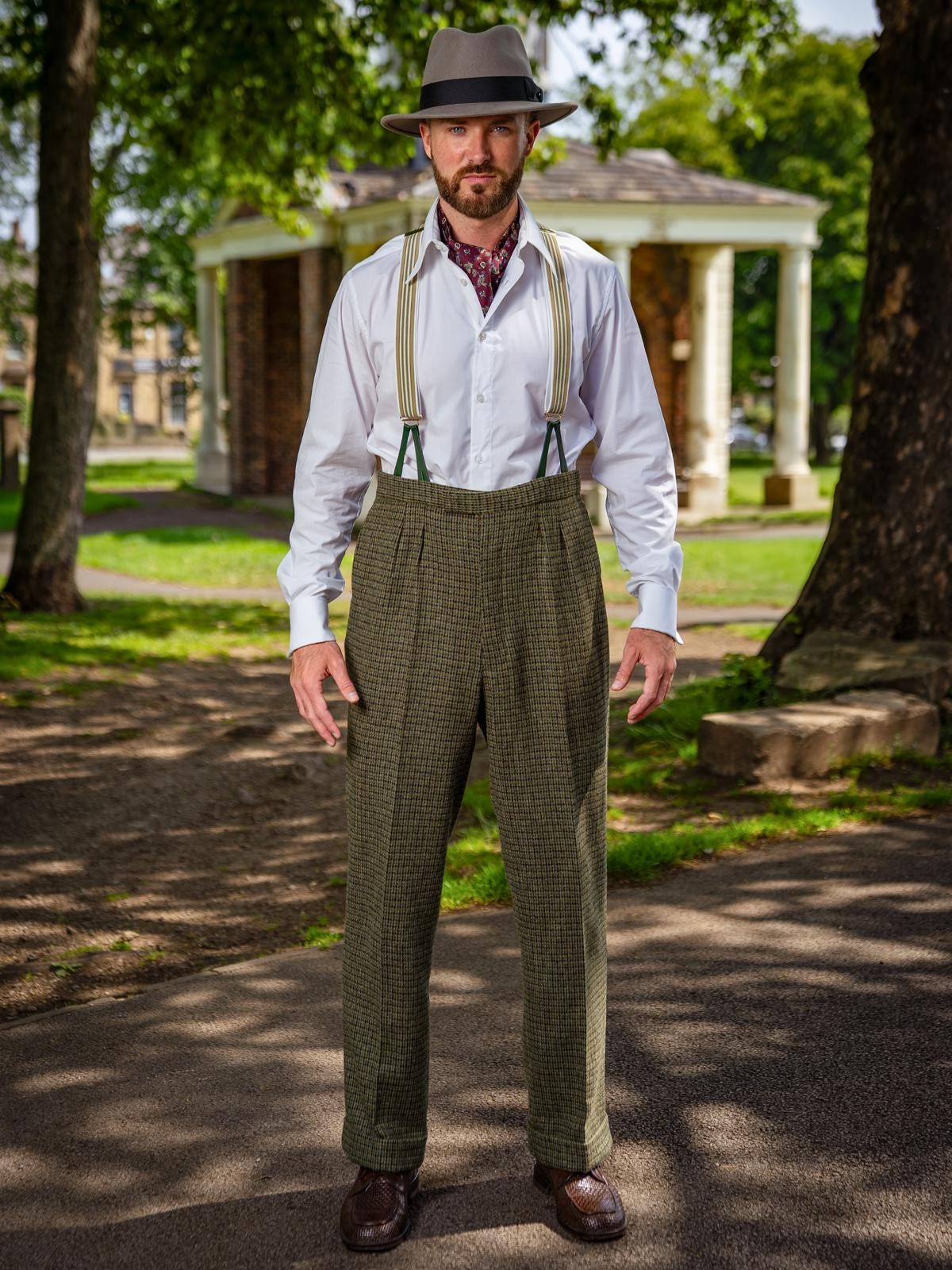1940s Style Mens Houndstooth Trousers - Notch Back - Moss Green - Etsy