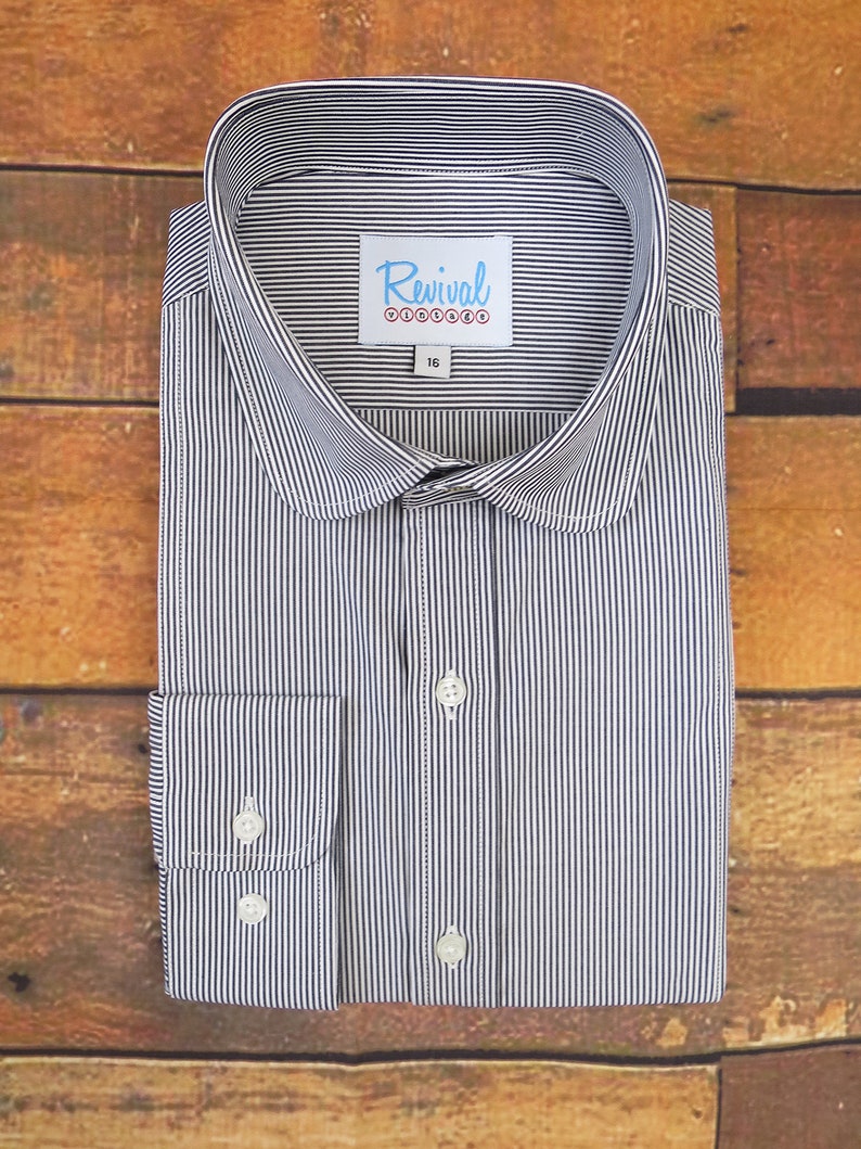 1930s 40s Peaky Blinders Vintage Style Collarless Stripe Blue Shirt 100/% Cotton