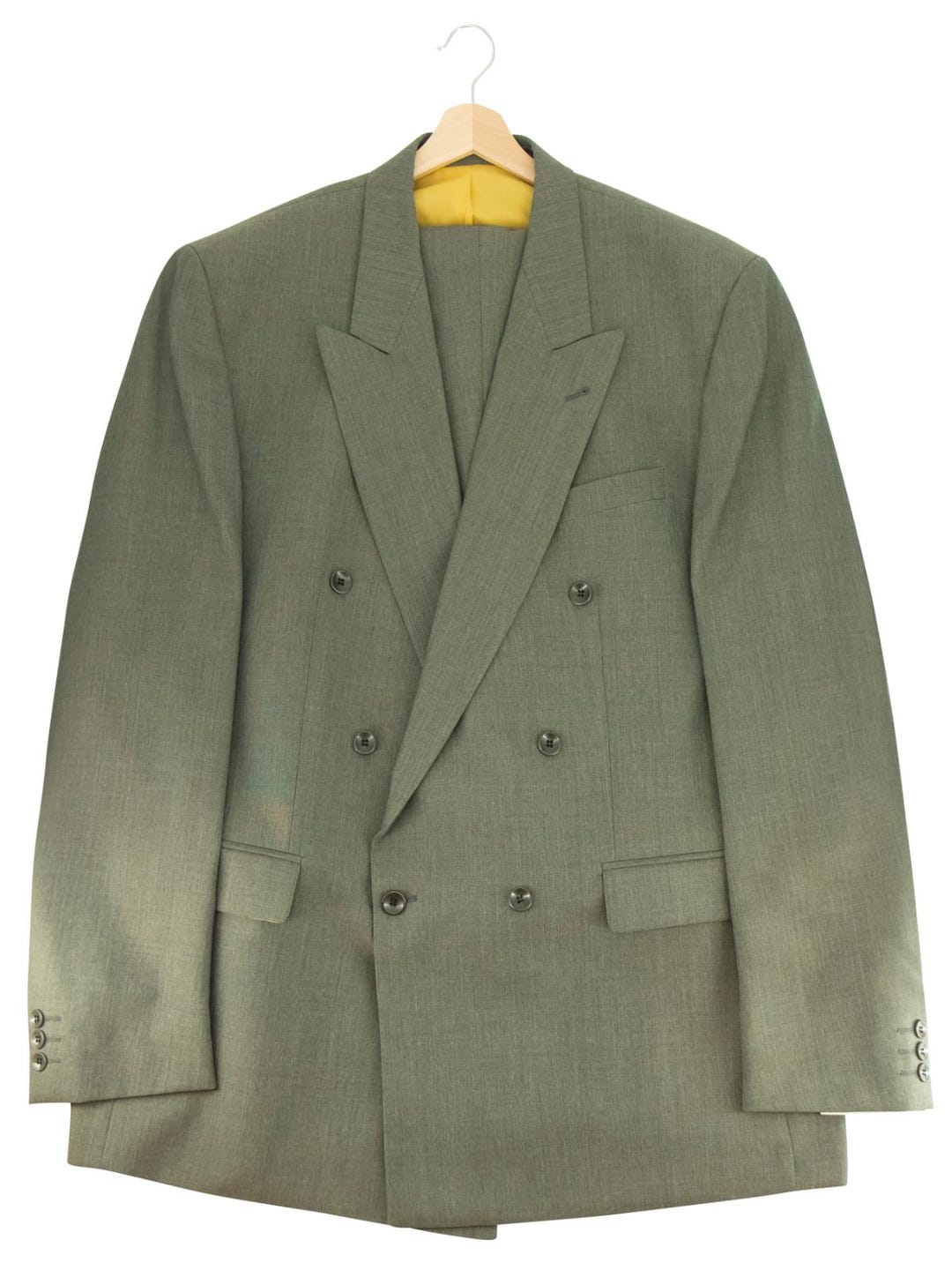 42L 1940s 2pc Suit Grey Herringbone Twill Double Breasted Peak Lapel