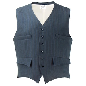 Broken Twill Harry Waistcoat - 1930s 1940s Style Authentic Vintage Look - Revival &quot;Clubman&quot; Waistcoat - Retro Menswear - Blue