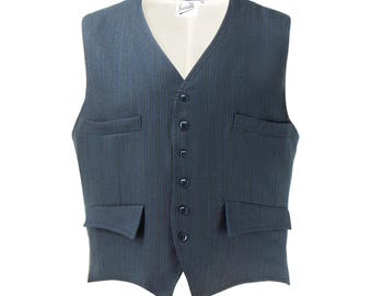 Chaleco Harry de sarga rota, estilo años 30 y 40, aspecto vintage auténtico, chaleco &quot;Clubman&quot; revival, ropa masculina retro, azul