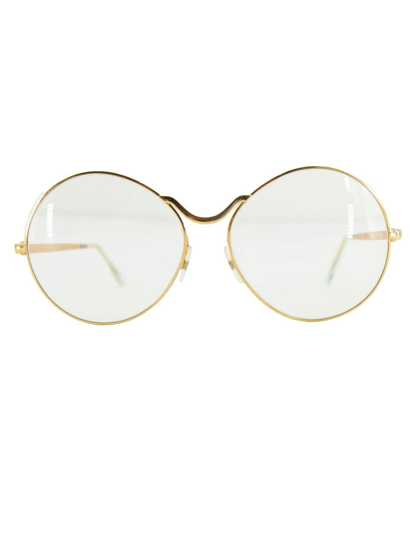 Ladies Vintage Oversize Pilkington 1970s Gold Round Clear Lens