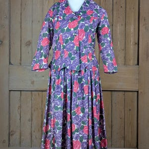 Womens True Vintage Dress | 1950s True Vintage Roses Print Dress Suit | UK 10