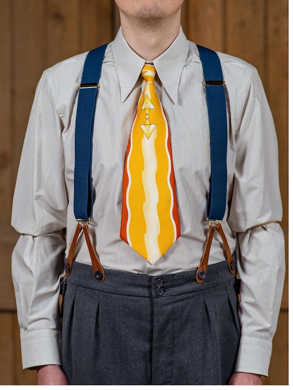 1940s Style Spearpoint Collar Shirt - Yellow Stripe French Cuff