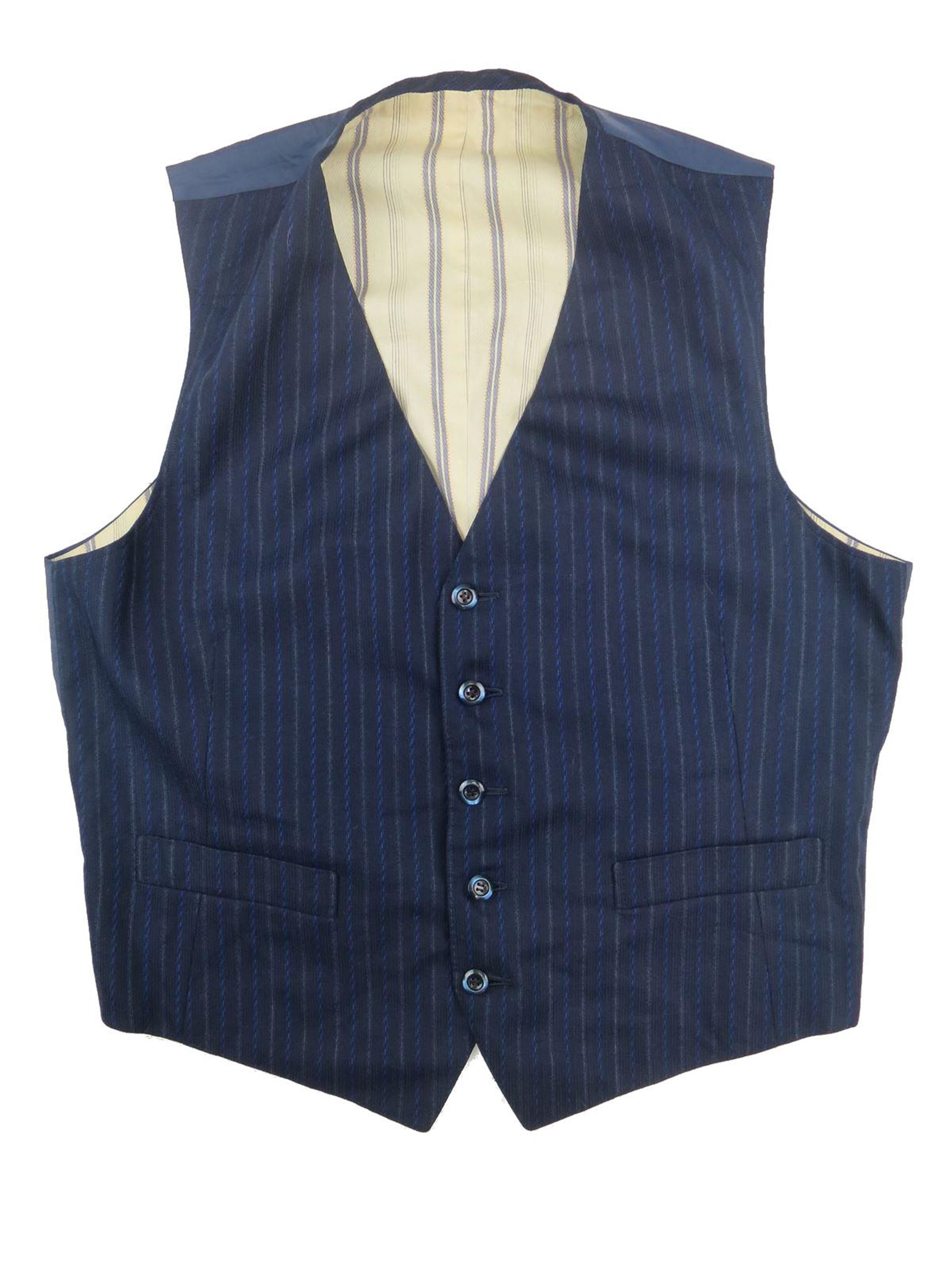 Image of Vintage Waistcoat - Navy Woven Stripe Two Pocket Chest 40"