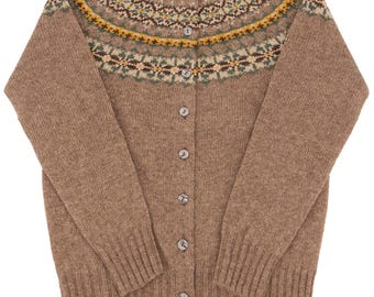 スコットランド製 ビンテージ フェアアイル ニット カーディガン モーヴ スコットランド製 ビンテージ フェアアイル ニット カーディガン