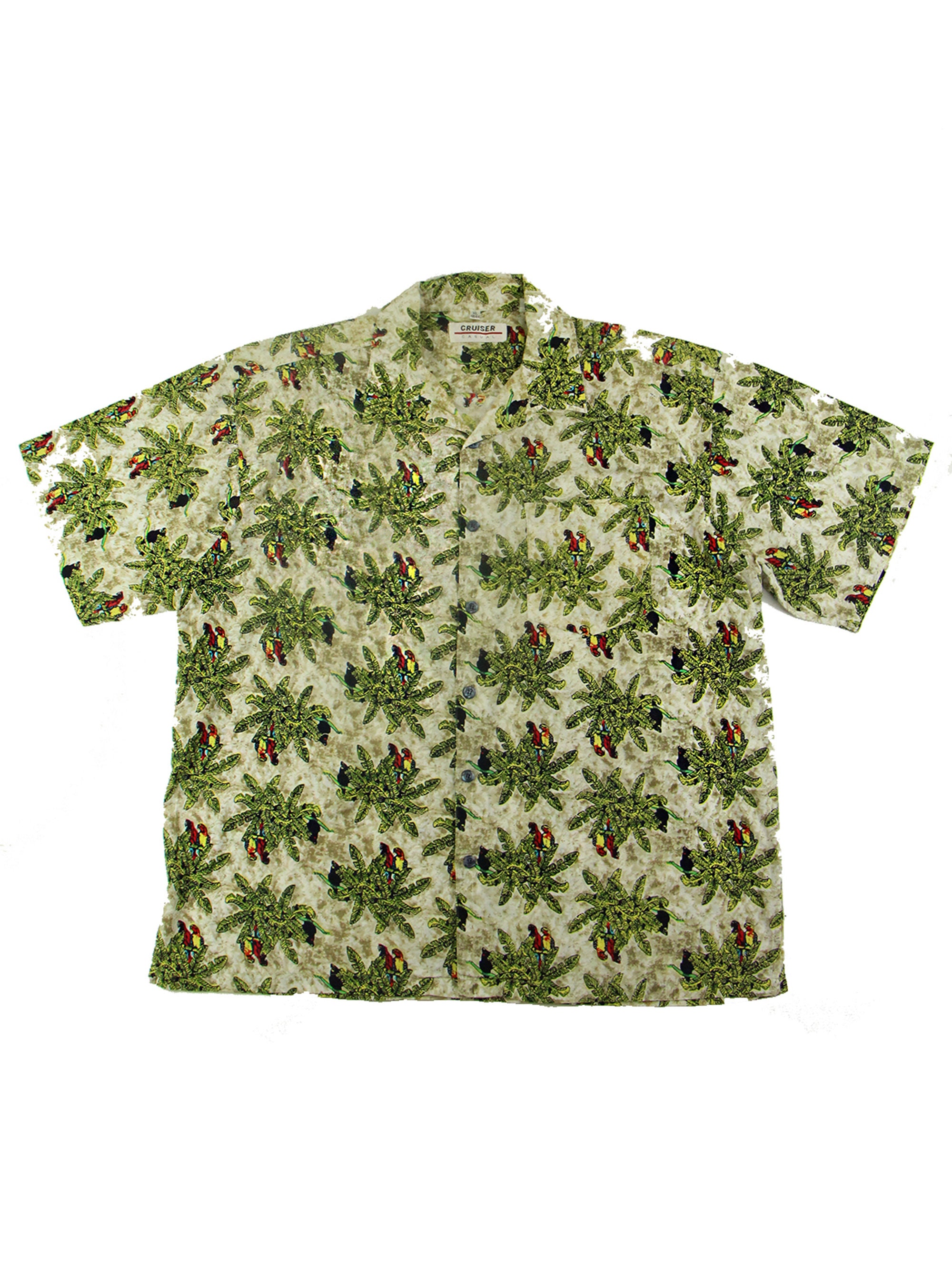 Image of Vintage Cream Parrot Patterned Cotton 50S Style Hawaiian Shirt