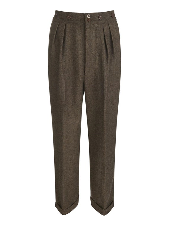 Herringbone Wool Trousers - 1940s Style Authentic 