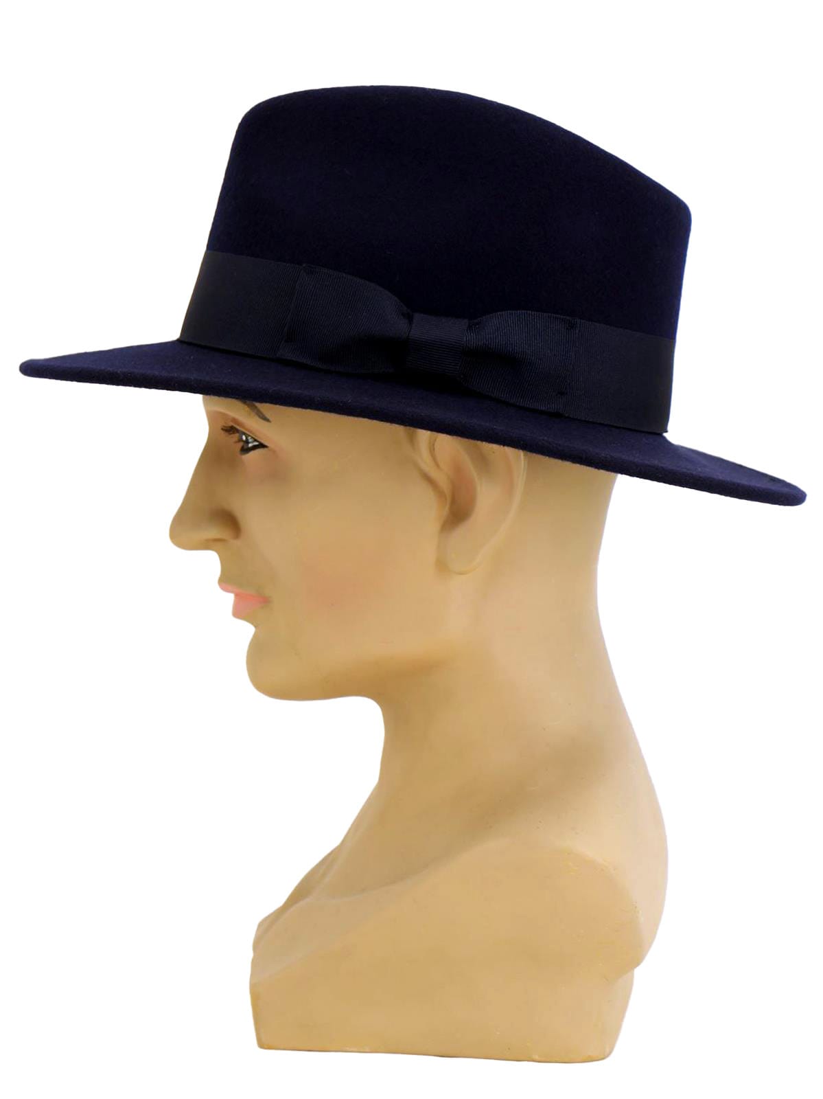 Classic Fedora Hat | Navy Blue Pure Wool Men display picture 2