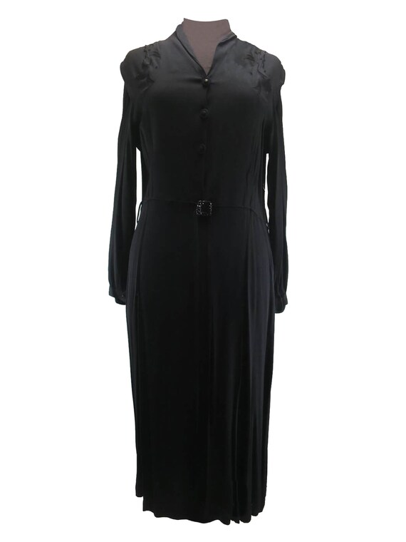 Vintage Black Crepe 1930s 40s Dress With Shoulder