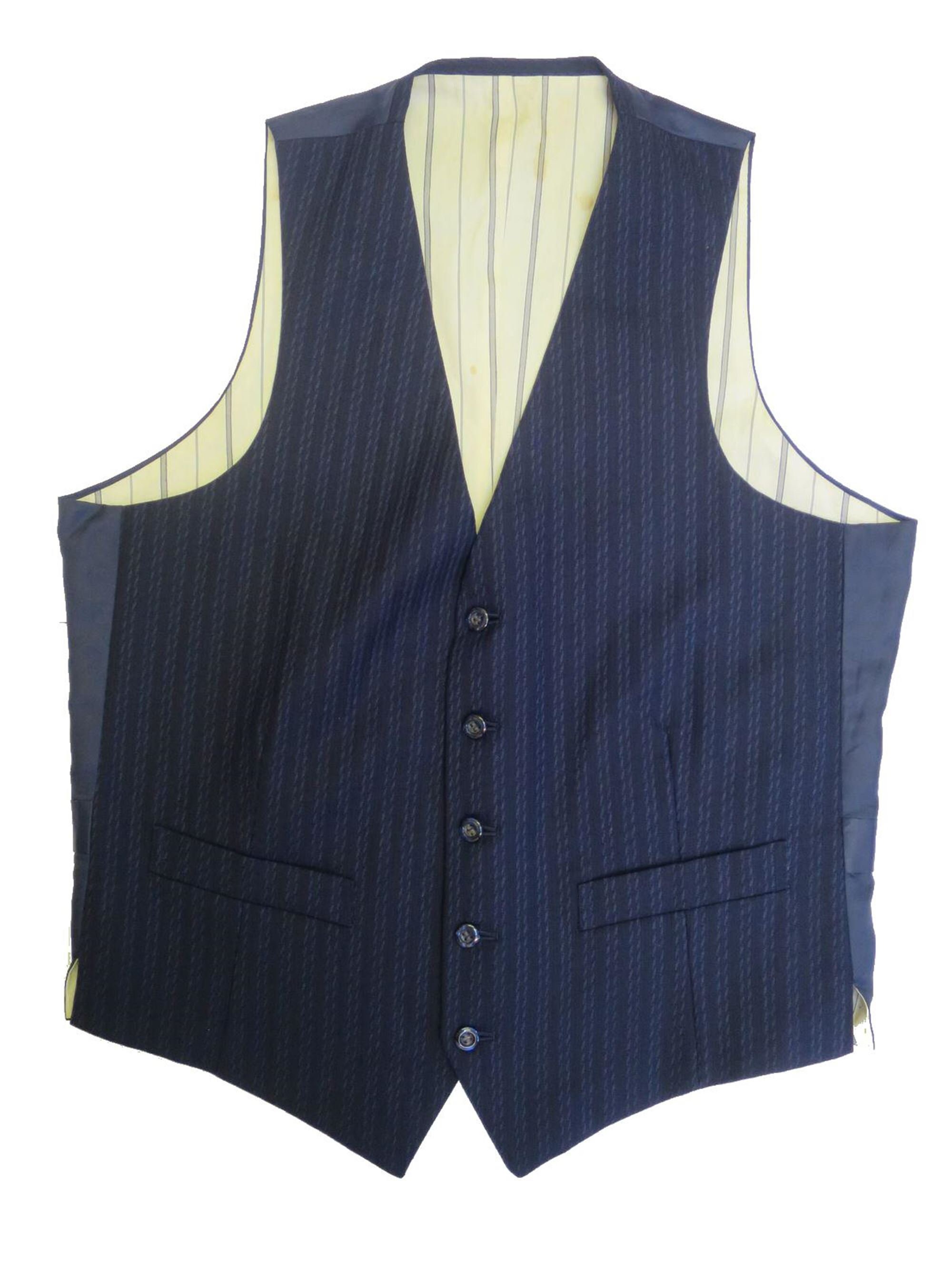 Image of Vintage Waistcoat - True Navy Self Stripe Two Pocket Chest 40"