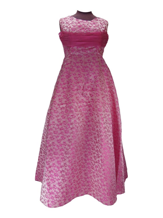 Dramatic Vintage 1950s Pink Brocade Full Length Ev