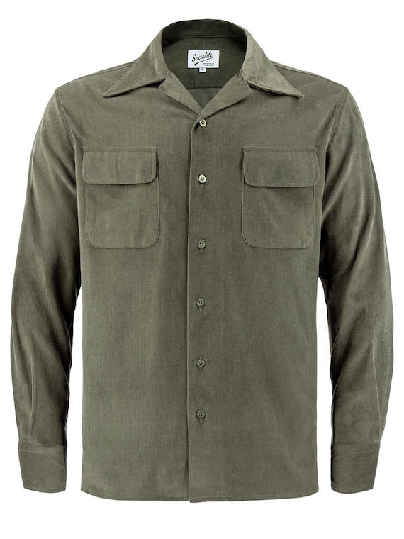 1950s Vintage Style Mens Camp Shirt - Open Neck Shirt - Green