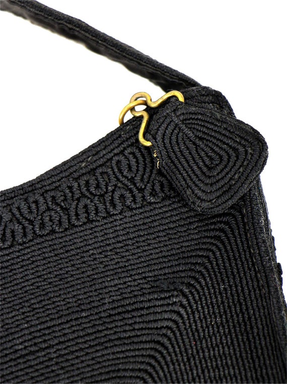 Shaped Black Cordé 1940s Vintage Bag - True Vinta… - image 5