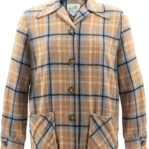 Damesjas vintage jaren 40 - Socialite &quot;Downtime&quot; geruit jack in caramel - retro bovenkleding