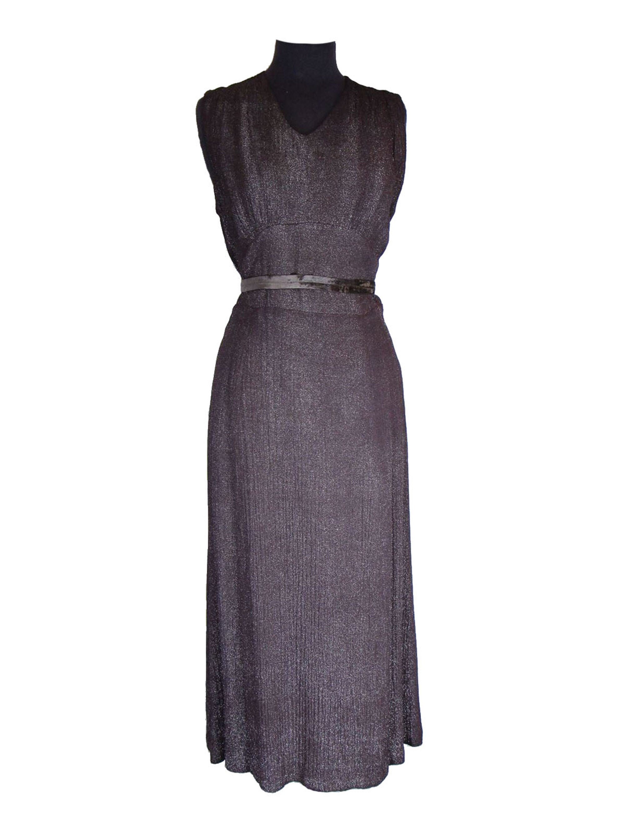 Image of Vintage S Brown & Gold Sleeveless Dress Uk -