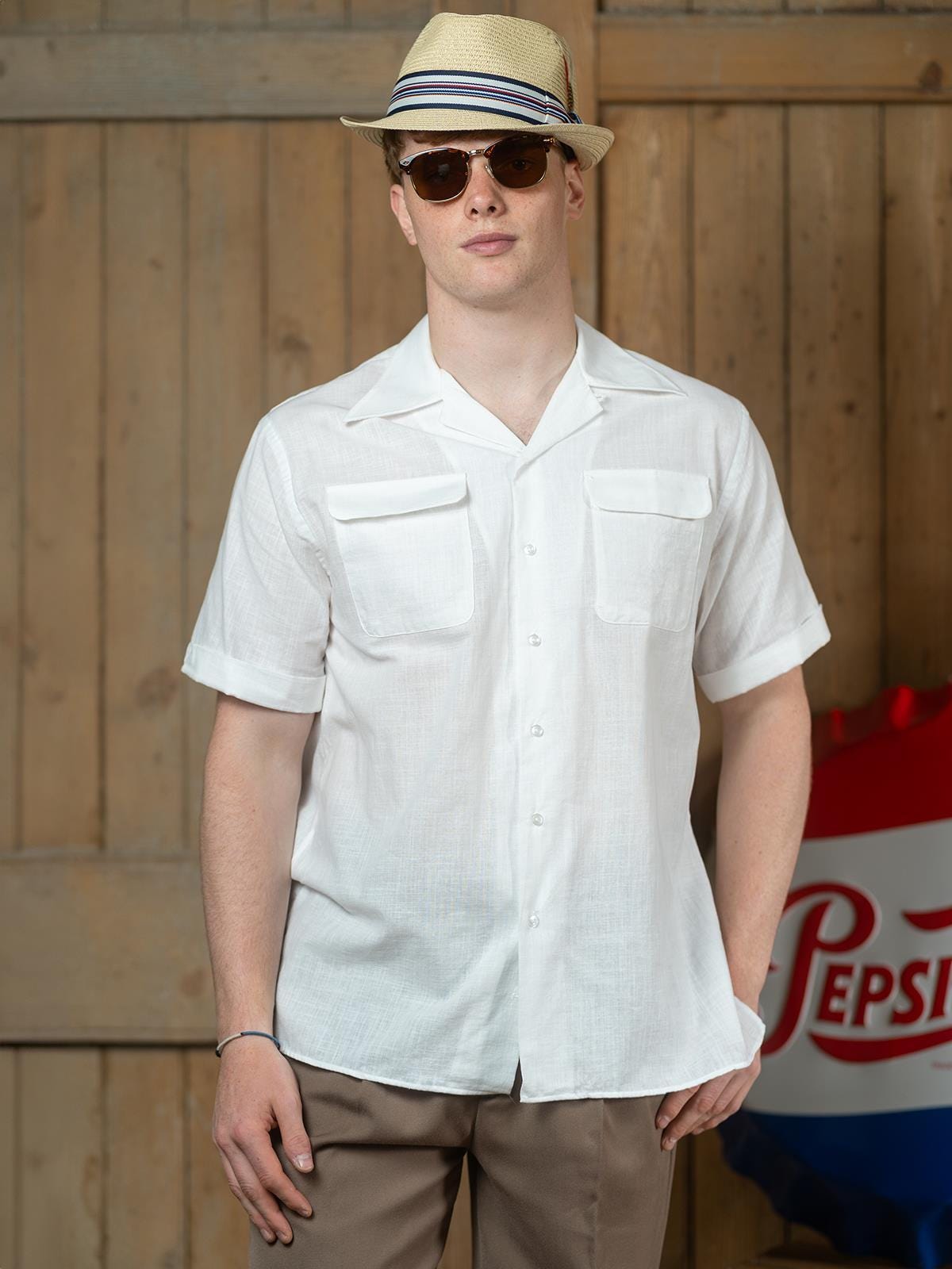 1950s Style Cotton Leisure Shirt - Retro Camp Collar, Ivory - Etsy
