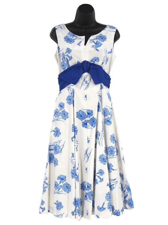California Cottons 1950s Blue Cornflower Dress UK 