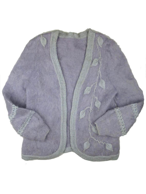 Vintage Fluffy Lilac Cardigan With Pearl Trim UK 1