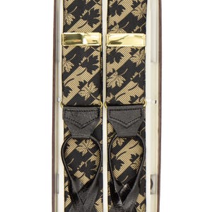 Vintage Trouser Braces | Authentic Albert Thurston Black & Gold Floral Y-Back Button Suspender Braces with Leather Loops
