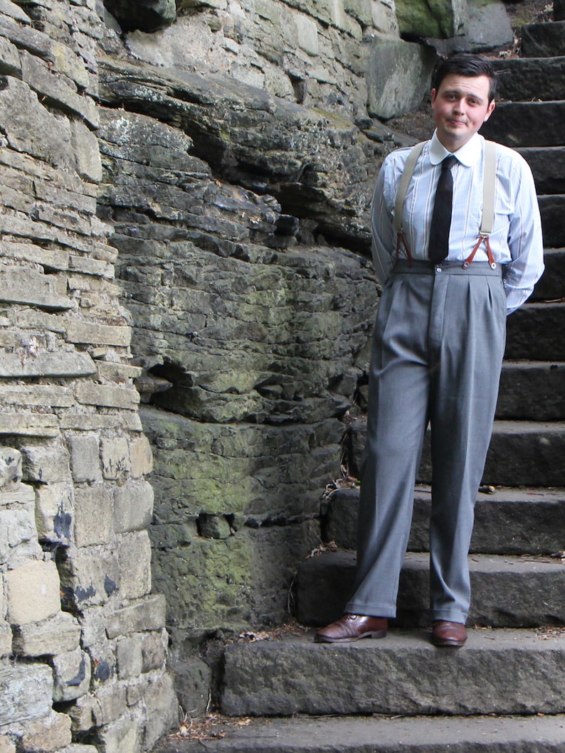 50s Outfits for Men | 1950s Costume Ideas for Guys     Revival 1940s 1950s Vintage Style Authentic Retro Edwin Trousers - Fossil Grey  AT vintagedancer.com
