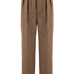 Pantalon en laine à chevrons - Style vintage authentique des années 40 - Pantalon style renaissance « Granville » cranté au dos en marron cèdre - Collection homme rétro