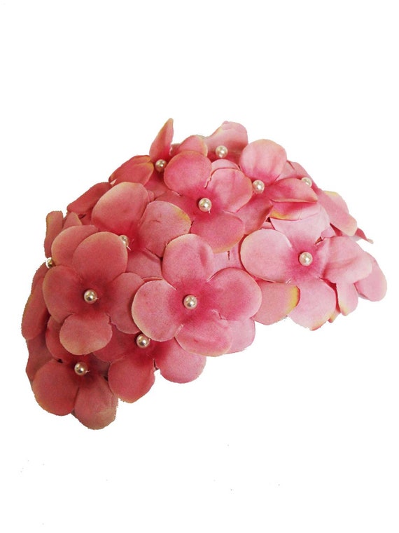 Vintage 40s 50s Style Half Hat Casque Hat Pink Hyd