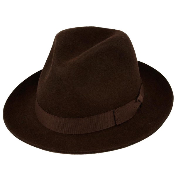 Snap Brim Fedora Hat | Dark Brown Pure Wool Men's Hat Authentic Vintage Retro 1940s Look